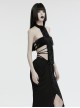 Sexy Halter Neck Black Stretch Velvet Rivet Waist Webbing Drawstring Design Gothic Style Cross Suspender Top
