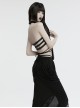 Sexy Halter Neck Black Stretch Velvet Rivet Waist Webbing Drawstring Design Gothic Style Cross Suspender Top
