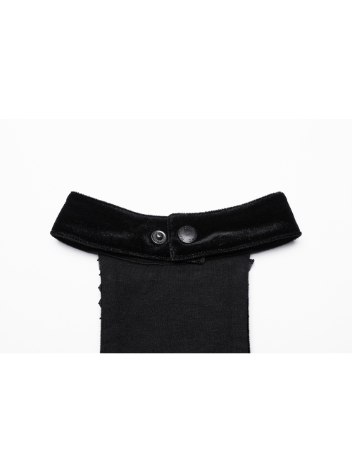 Sexy Halter Neck Black Stretch Velvet Rivet Waist Webbing Drawstring Design Gothic Style Cross Suspender Top