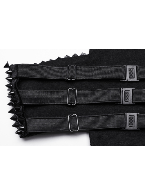 Sexy Halter Neck Black Stretch Velvet Rivet Waist Webbing Drawstring Design Gothic Style Cross Suspender Top