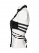Sexy Halter Neck Black Stretch Velvet Rivet Waist Webbing Drawstring Design Gothic Style Cross Suspender Top
