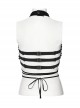Sexy Halter Neck Black Stretch Velvet Rivet Waist Webbing Drawstring Design Gothic Style Cross Suspender Top