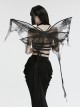Black Wavy Mesh Fabric Messy Mesh Cotton Embellished Gothic Elastic Butterfly Wing Harness