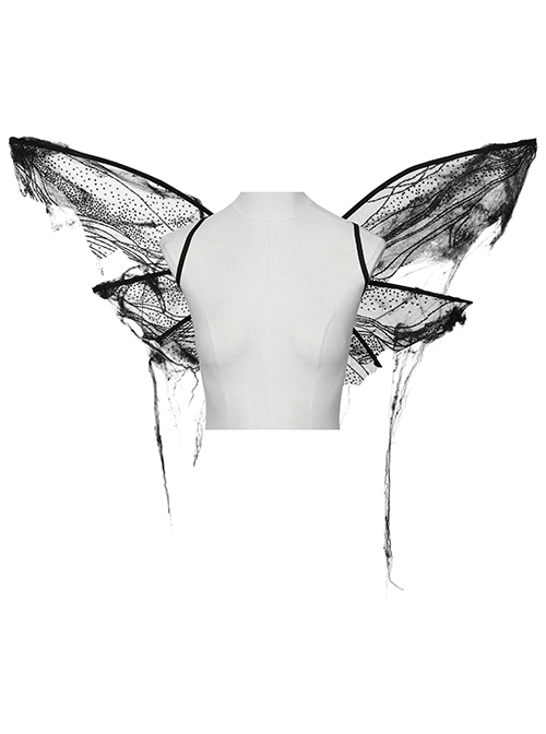 Black Wavy Mesh Fabric Messy Mesh Cotton Embellished Gothic Elastic Butterfly Wing Harness