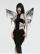 Black Wavy Mesh Fabric Messy Mesh Cotton Embellished Gothic Elastic Butterfly Wing Harness