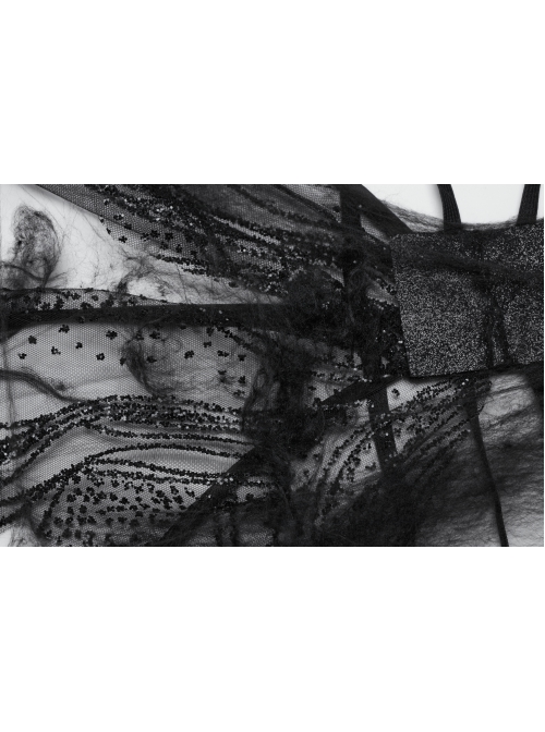 Black Wavy Mesh Fabric Messy Mesh Cotton Embellished Gothic Elastic Butterfly Wing Harness