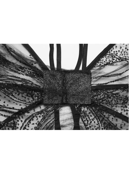 Black Wavy Mesh Fabric Messy Mesh Cotton Embellished Gothic Elastic Butterfly Wing Harness