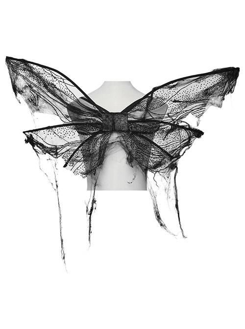 Black Wavy Mesh Fabric Messy Mesh Cotton Embellished Gothic Elastic Butterfly Wing Harness