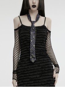Purple Soft Imitation Silk Comfortable Cross Print Punk Style Tie