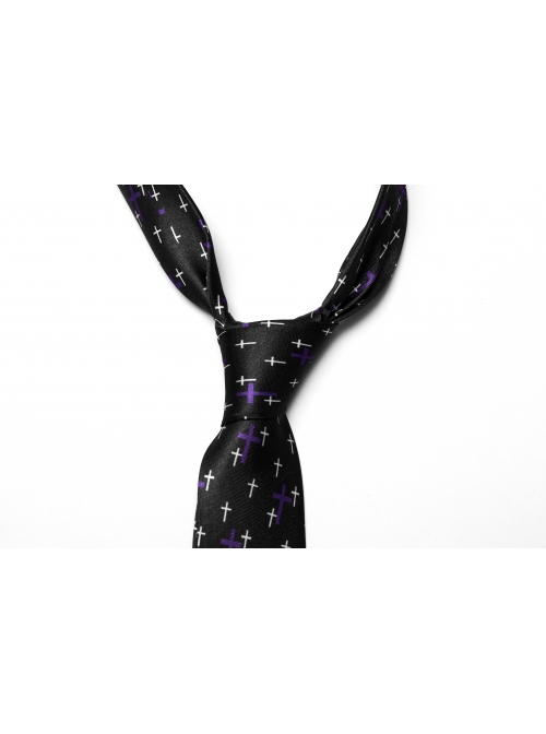Purple Soft Imitation Silk Comfortable Cross Print Punk Style Tie