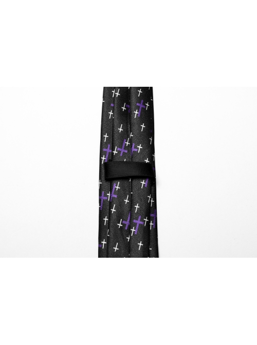 Purple Soft Imitation Silk Comfortable Cross Print Punk Style Tie