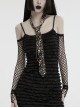 Black Soft Imitation Silk Comfortable Guitar Pattern Print With Metal Chain Decoration Punk Style Tie