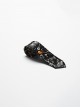 Black Soft Imitation Silk Comfortable Guitar Pattern Print With Metal Chain Decoration Punk Style Tie