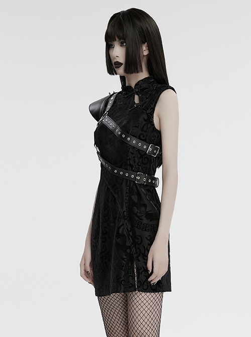 Handsome Black Eco Friendly Imitation Leather Armor With Spiked Rivets Punk Style Adjustable Single Arm Shoulder Harness