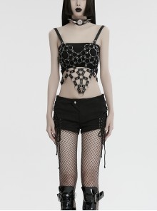 Sexy Black Eco Friendly Imitation Leather Three Dimensional Heart Hollow Design With Adjustable Back Straps Punk Style Vest