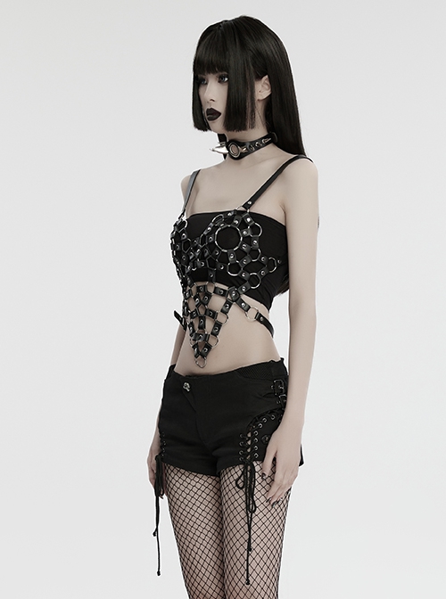 Sexy Black Eco Friendly Imitation Leather Three Dimensional Heart Hollow Design With Adjustable Back Straps Punk Style Vest