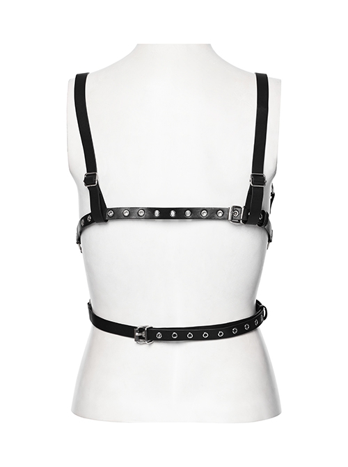 Sexy Black Eco Friendly Imitation Leather Three Dimensional Heart Hollow Design With Adjustable Back Straps Punk Style Vest