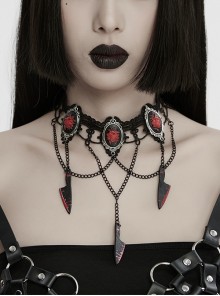 Halloween Black And Red Rose Silver Plated With Chain Blood Blade Pendant Gothic Style Necklace
