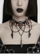 Halloween Black And Red Rose Silver Plated With Chain Blood Blade Pendant Gothic Style Necklace