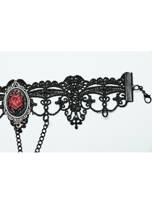 Halloween Black And Red Rose Silver Plated With Chain Blood Blade Pendant Gothic Style Necklace
