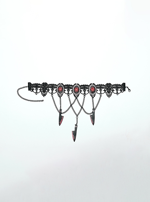Halloween Black And Red Rose Silver Plated With Chain Blood Blade Pendant Gothic Style Necklace