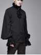 High Collar Chest Symmetrical Embroidered Necktie Long-Sleeve Black Gothic Shirt