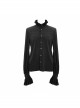 High Collar Chest Symmetrical Embroidered Necktie Long-Sleeve Black Gothic Shirt