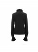 High Collar Chest Symmetrical Embroidered Necktie Long-Sleeve Black Gothic Shirt