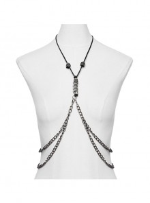 Tin Alloy Draped Chest Skull Spine Beads Decorated Punk Style Retro Adjustable Necklace
