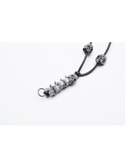 Tin Alloy Draped Chest Skull Spine Beads Decorated Punk Style Retro Adjustable Necklace