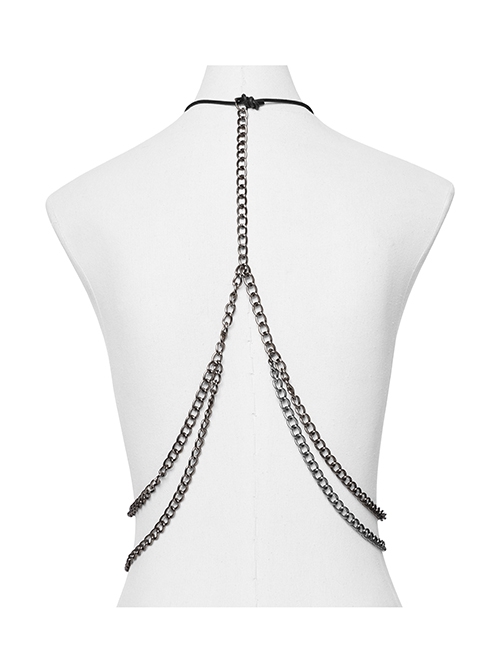Tin Alloy Draped Chest Skull Spine Beads Decorated Punk Style Retro Adjustable Necklace
