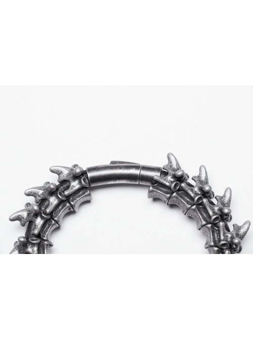 Retro Handsome Tin Colored Three Dimensional Alloy Imitation Spine With Magnetic Buckle Design Punk Style Personality Men's Bone Bracelet