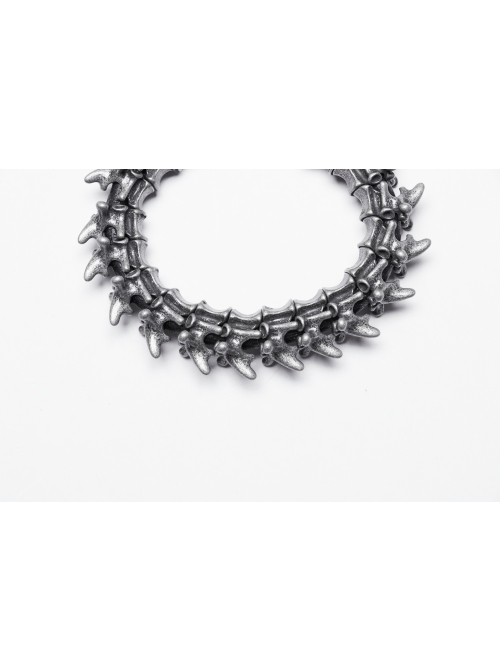 Retro Handsome Tin Colored Three Dimensional Alloy Imitation Spine With Magnetic Buckle Design Punk Style Personality Men's Bone Bracelet