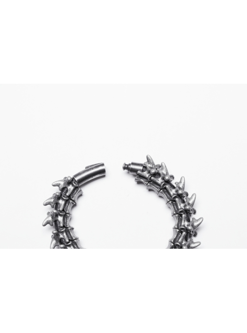 Retro Handsome Tin Colored Three Dimensional Alloy Imitation Spine With Magnetic Buckle Design Punk Style Personality Men's Bone Bracelet