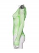 Green Sexy Diamond Perspective Mesh Shoulders With Rhinestone Spike Rivets Decorated Punk Style Bodysuit