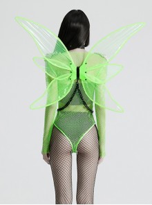 Personalized Green Fantasy Color Simulation Elastic Rubber Band With Hanging Neck Chain Punk Style Fluorescent Butterfly Wings Harness