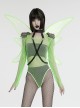Personalized Green Fantasy Color Simulation Elastic Rubber Band With Hanging Neck Chain Punk Style Fluorescent Butterfly Wings Harness