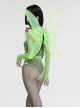 Personalized Green Fantasy Color Simulation Elastic Rubber Band With Hanging Neck Chain Punk Style Fluorescent Butterfly Wings Harness