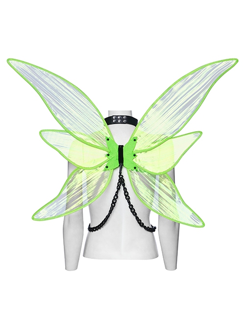 Personalized Green Fantasy Color Simulation Elastic Rubber Band With Hanging Neck Chain Punk Style Fluorescent Butterfly Wings Harness