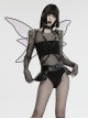 Personalized Black Fantasy Color Simulation Elastic Rubber Band With Hanging Neck Chain Punk Style Fluorescent Butterfly Wings Harness