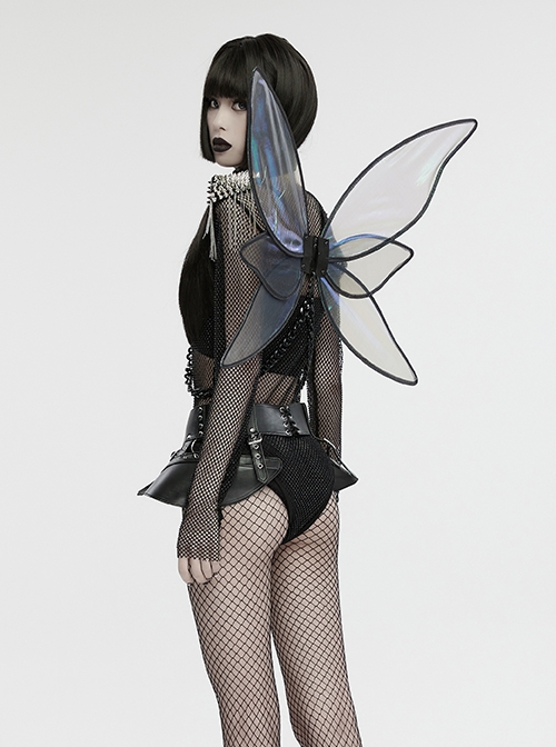 Personalized Black Fantasy Color Simulation Elastic Rubber Band With Hanging Neck Chain Punk Style Fluorescent Butterfly Wings Harness