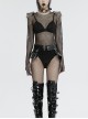 Black Sexy Diamond Perspective Mesh Shoulders With Rhinestone Spike Rivets Decorated Punk Style Bodysuit