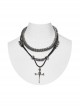 Vintage Tin Alloy Old Feel Spine Beads With Skull Cross Pendant Punk Style Two Piece Necklace