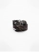Black And Brown Vintage Cowhide Metal With Skull Beads Embellished Punk Style Decadent Three Piece Bracelet