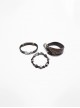 Black And Brown Vintage Cowhide Metal With Skull Beads Embellished Punk Style Decadent Three Piece Bracelet