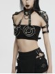 Sexy Hollow Halter Neck Black And Silver Imitation Leather Splicing Metal Ring Punk Style Harness