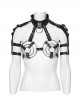 Sexy Hollow Halter Neck Black And Silver Imitation Leather Splicing Metal Ring Punk Style Harness