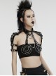 Sexy Hollow Halter Neck Black And Silver Imitation Leather Splicing Metal Ring Punk Style Harness