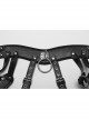Sexy Hollow Halter Neck Black And Silver Imitation Leather Splicing Metal Ring Punk Style Harness
