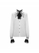 High Collar Chest Symmetrical Embroidered Necktie Long-Sleeve White Gothic Shirt